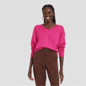 A New Day Women's Pink V-Neck Sweater